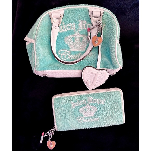 Vintage Juicy Couture Y2K Terry Mini Bowler Bag Purse Mint Green White NEW - Picture 11 of 16